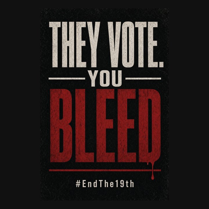 Campaign poster: They vote. You bleed. #EndThe19th